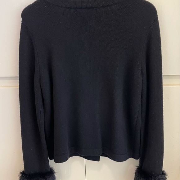 Banana Republic Black Buttoned Sweater with Faux Fur Cuffs - Picture 2 of 5
